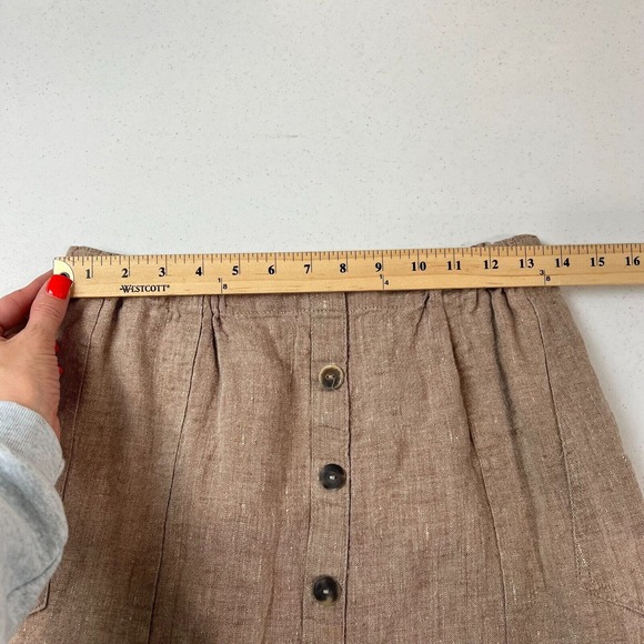 Flax by Angelheart Women's 100% Linen Midi Skirt‎ Elastic Waist Beige - Picture 7 of 12